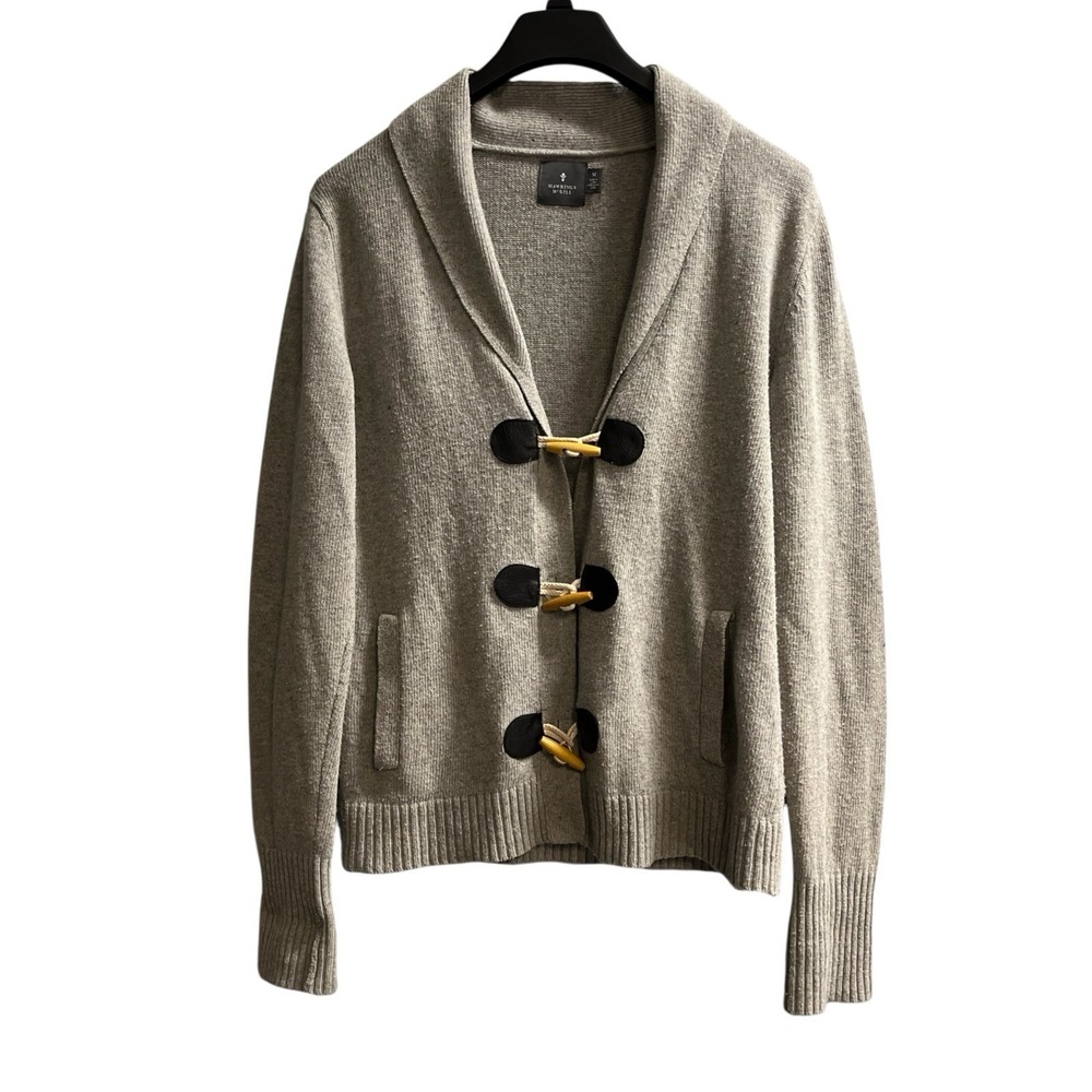 Hawkings McGill Sweater Men M Gray Lambswool Blend Cardigan Toggle Button Preppy